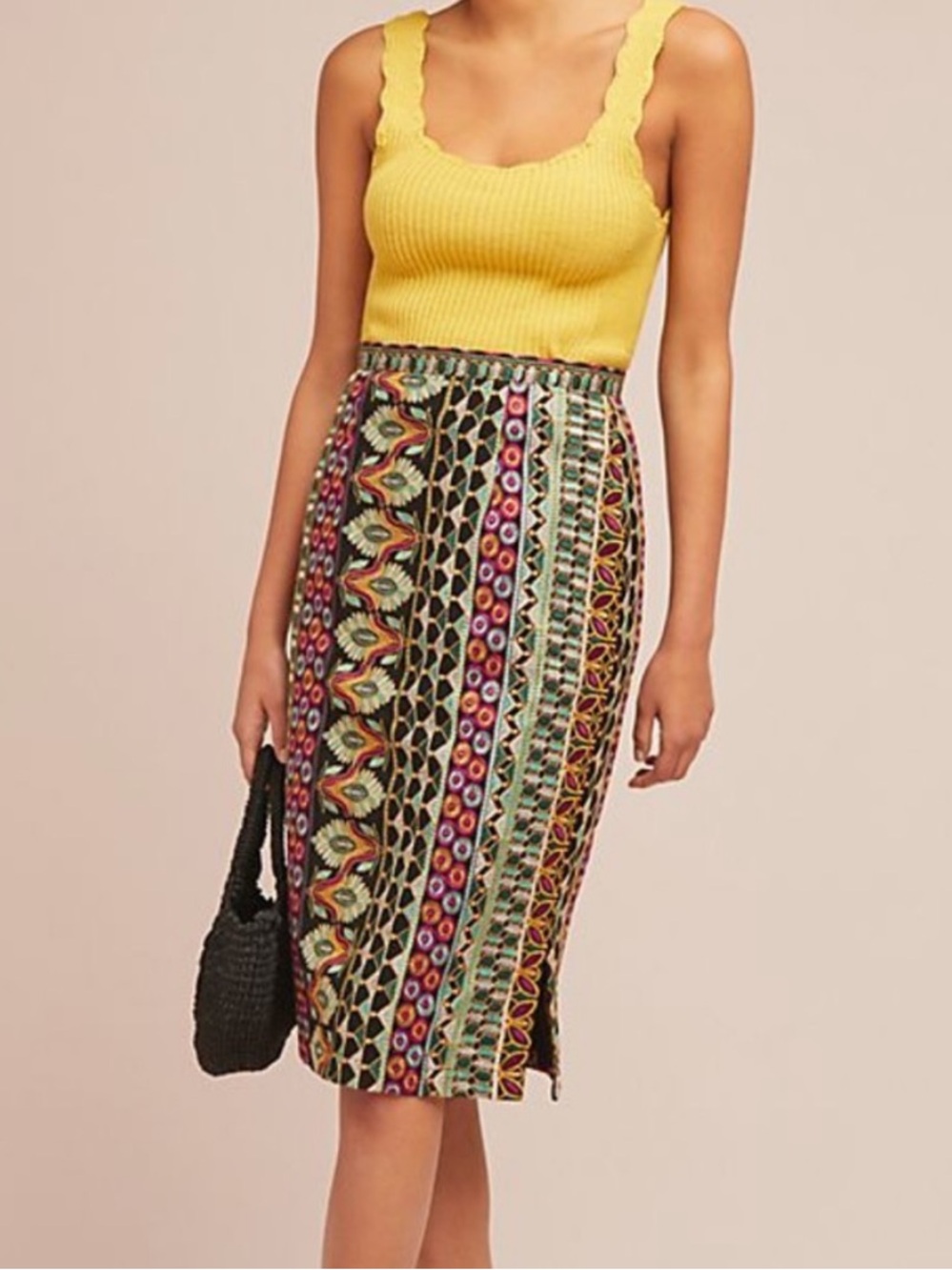 Anthropologie Vanessa Virginia Moroccan Nights Embroidered Pencil Skirt Sz 6